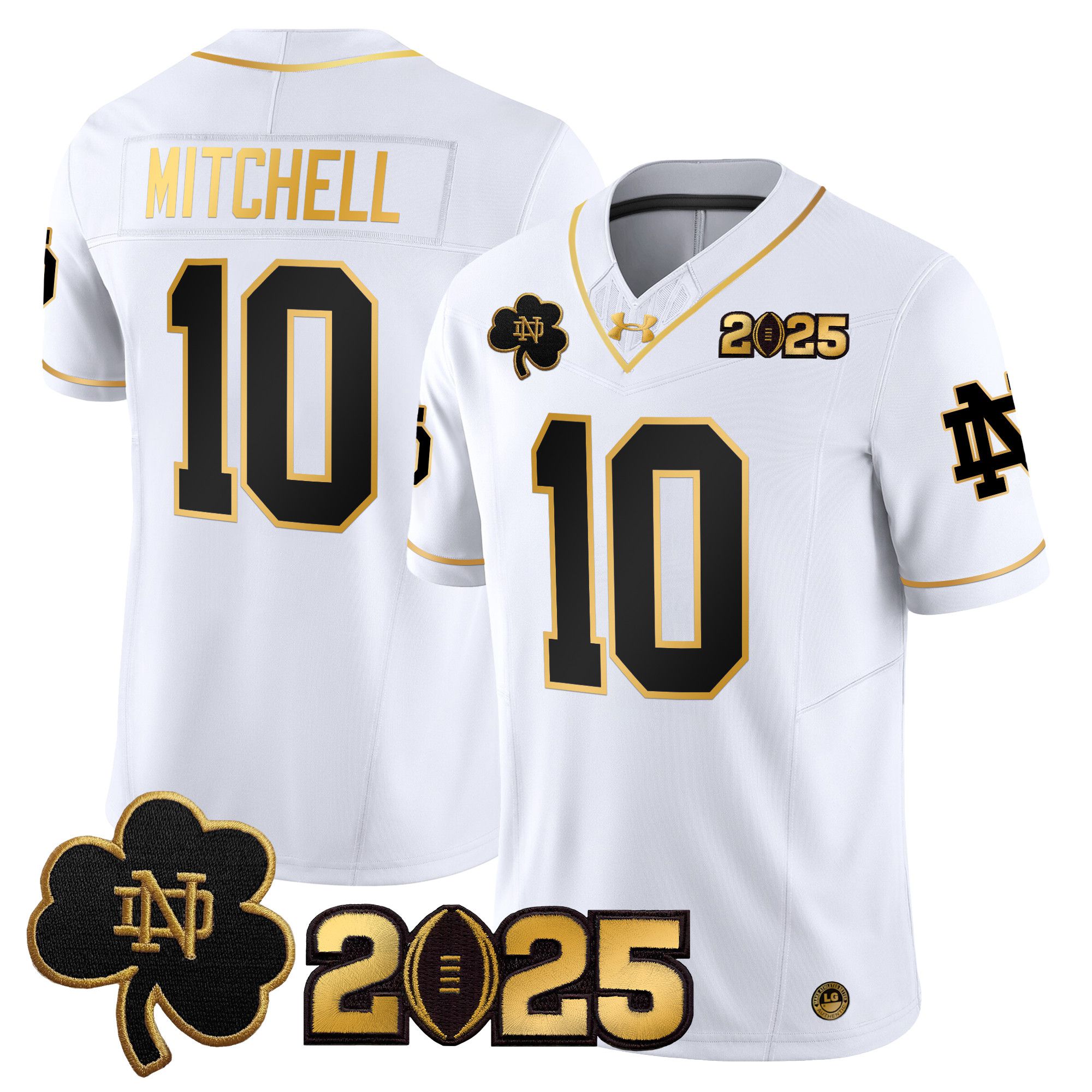 Men Notre Dame Fighting Irish #10 Mitchell White 2025 CFP Final Patch Gold Vapor Limited NCAA Jersey->ncaa teams->NCAA Jersey
